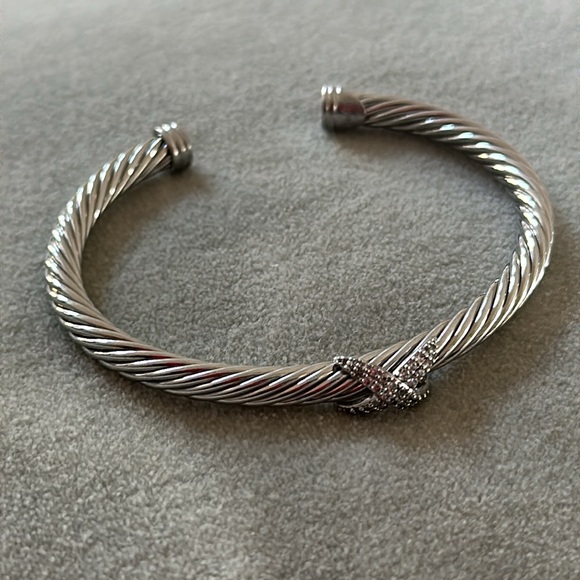 David Yurman Diamond Pave Silver X Cable Bracelet 5mm - Picture 10 of 11